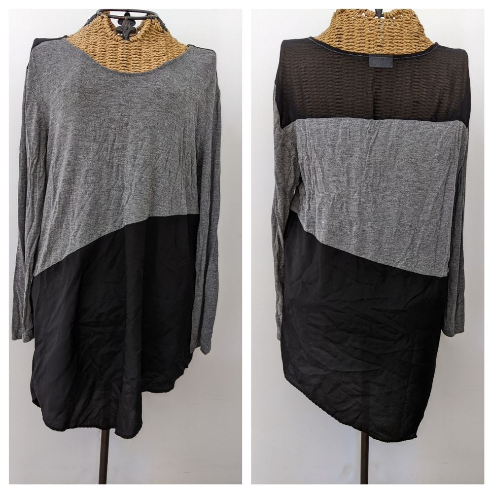 DKNYC DKNY Black grey contrast asymmetrical tunic top M
